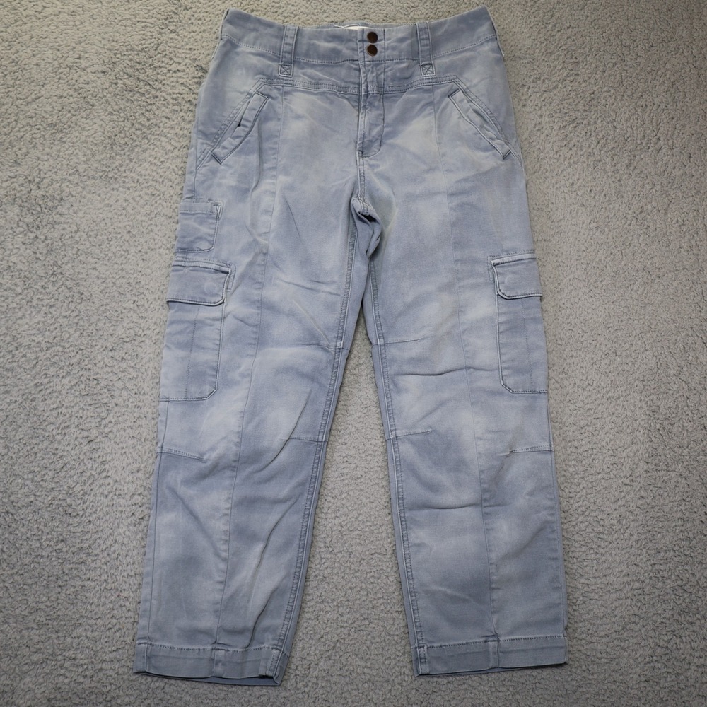 Anthropologie Blue Cargo Pants Womens 29 High Rise Straight Leg Faded Utility